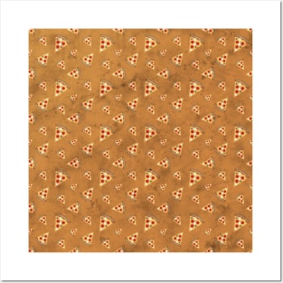 Cool pizza slices vintage orange brown pattern Posters and Art